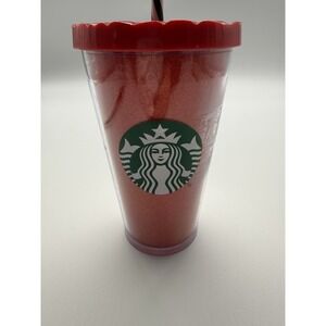 Starbucks Red Glitter Christmas Tumbler BPA free Green Stripe Straw 16 oz